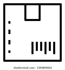 Barcode on the box icon. Outline barcode on the box vector icon for web design isolated on white background