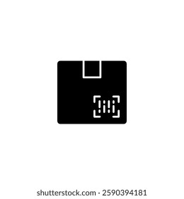 Barcode on box simple glyph icon. Vector solid isolated black illustration.