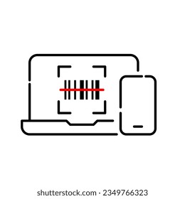 Barcode on laptop and smartphone. Cross-device links. Pixel perfect, editable stroke