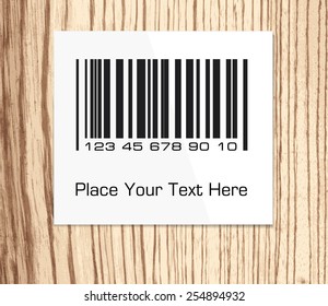 Barcode on a wood surface.