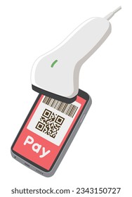 Barcode Payment. Cashless payment. Barcode scanner for payment. Vector illustration.