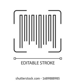 Barcode pixel perfect linear icon. Universal product code, quality control item. Thin line customizable illustration. Contour symbol. Vector isolated outline drawing. Editable stroke