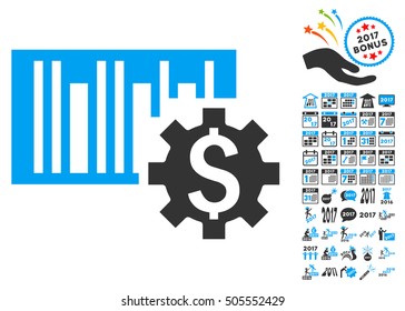 Barcode Price Setup icon with bonus 2017 new year pictograms. Vector illustration style is flat iconic symbols,modern colors.