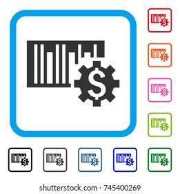 Barcode Price Setup icon. Flat gray pictogram symbol inside a blue rounded frame. Black, gray, green, blue, red, orange color versions of Barcode Price Setup vector. Designed for web and software UI.