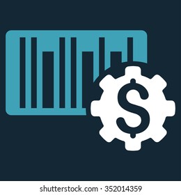 Barcode Price Setup vector icon. Style is bicolor flat symbol, blue and white colors, rounded angles, dark blue background.