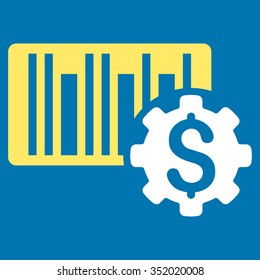 Barcode Price Setup vector icon. Style is bicolor flat symbol, yellow and white colors, rounded angles, blue background.
