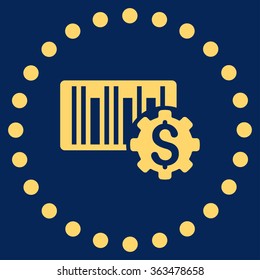 Barcode Price Setup vector icon. Style is flat circled symbol, yellow color, rounded angles, blue background.