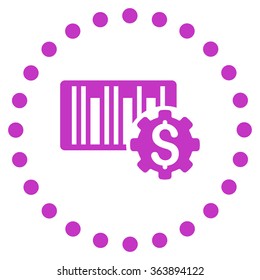Barcode Price Setup vector icon. Style is flat circled symbol, violet color, rounded angles, white background.
