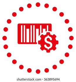 Barcode Price Setup vector icon. Style is flat circled symbol, red color, rounded angles, white background.