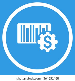 Barcode Price Setup vector icon. Style is flat circled symbol, white color, rounded angles, blue background.