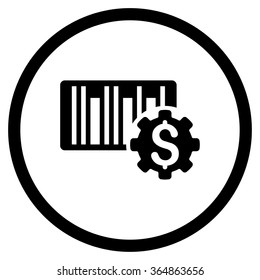 Barcode Price Setup vector icon. Style is flat circled symbol, black color, rounded angles, white background.