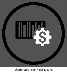 Barcode Price Setup vector icon. Style is bicolor flat circled symbol, black and white colors, rounded angles, gray background.