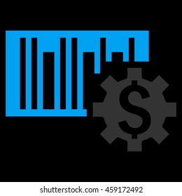 Barcode Price Setup vector icon. Style is flat symbol, blue color, black background.