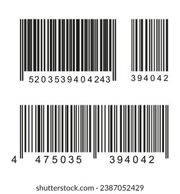 Código de barras, código QR, código de seguimiento de identificación. Número de serie, ID del producto con información digital. Etiquetas de escaneo de tienda o supermercado, etiqueta de precio. Comercialización. Código de barras falso simple vector de imagen PNG.