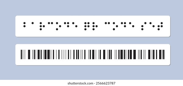 Barcode or qr code. Rectangle strip with code for scanning. Cashless payments. Label or tag for shop. Store or market. Template and layout. Flat vector illustration isolated on violet background