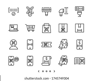 Barcode and QR code scan line icon set vector