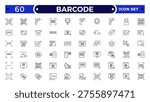 Barcode and QR Code Scanner Outline Icons – Retail Inventory System, Digital Laser Reader, Handheld Device, POS Payment, Warehouse Logistics Identification Collection
