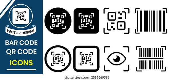 Barcode, QR code scanner. Vector illustration of bar code and QR code sign symbol design for app, logo, web design. Vector illustration.