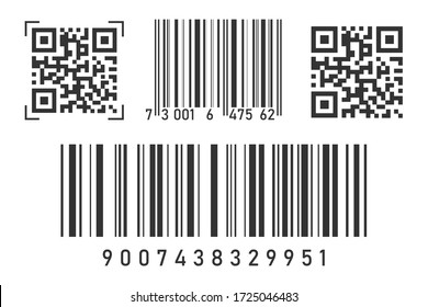 Barcode and qr code set. Realistic design. Isolated vector illustration.