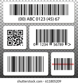 Barcode and QR code stickers template set, collection on transparent background.