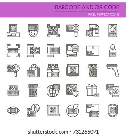 Barcode and Qr code , Thin Line and Pixel Perfect Icons
