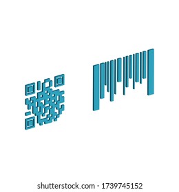 Barcode and QR code.3d vector illustration and isometric view.	