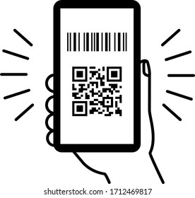 Bar-code and a qr-code on a screen of  a mobilephone