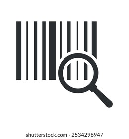 Barcode recognition icon with magnifying glass highlighting the barcode for accuracy and clarity, enhancing ease of scanning and identification.