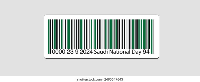 Barcode Saudi-Nationalfeiertag 94, Saudi-Arabien Nationalfeiertag 23. September, Grüne Farbe der Flagge, BarcodeVektorgrafik Saudi-Arabien, Aufkleber Barcode 