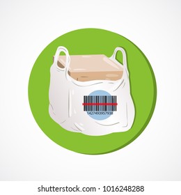Barcode scan laser on the package from the store with cardboard boxes. Isolated green background Vector design