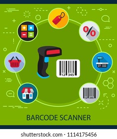 Barcode scanner flat icons concept. Vector illustration. Element template for design.