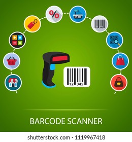 Barcode scanner flat icons concept. Vector illustration. Element template for design.