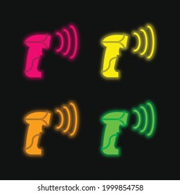 Barcode Scanner four color glowing neon vector icon