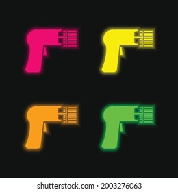 Escáner de código de barras cuatro colores brillante icono de vector de neón