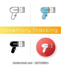 Barcode Scanner Icon. Asset Tracking Optical Software, Data Reader. Bar Code Scanning Device, Supermarket Equipment. Linear, Black And RGB Color Styles. Isolated Vector Illustrations