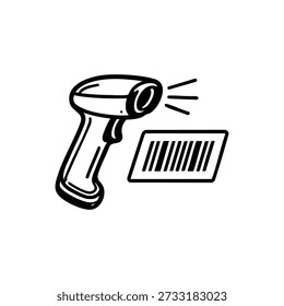 Barcode scanner icon black and white vector illustration for warehouse logistics inventory and retail