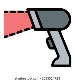 Ilustração de estilo de linha plana com ícone de scanner de código de barras que representa a identificação do produto e o rastreamento de estoque, adequado para sistemas de gerenciamento de varejo, logística e ponto de venda