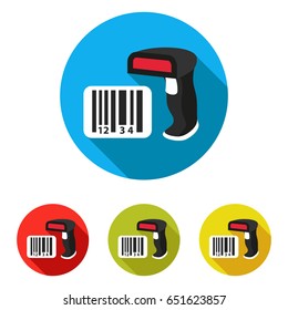 Barcode Scanner Icon With Long Shadow. Vector Illustration