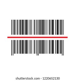 Barcode scanner icon. Vector illustration. Black barcode with red laser light.