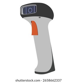 Ilustração de scanner de código de barras com alça cinza e gatilho laranja isolado no branco