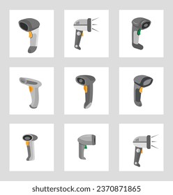 Barcode Scanner illustration Illustration Vector Clip Art Collection Design. barcode machine, technology machine, sticker Scanner. Barcode Scanner isolated,  product,bar scanning Machine collection