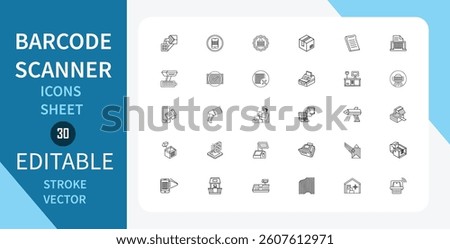 Barcode Scanner line icons set. Technology, Scan, Read, Data, Information, Digital, Code, Symbol and more. Outline vector icon in linear style. Editable stroke. Vector illustration.