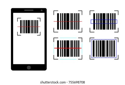 Barcode Scanner In The Mobile Phone. Different Versions Of The Scanner Image.