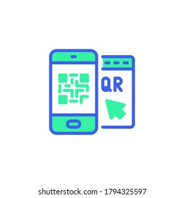 Barcode scanner phone icon vector, filled flat sign, smartphone QR code bicolor pictogram, green and blue colors. Symbol, logo illustration