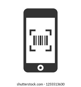 Barcode scanner phone. QR reader smartphone vector sign. Scan barcode illustration for graphic design, web and mobile platforms.