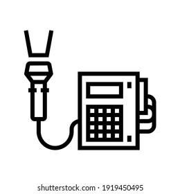 barcode scanner with pos terminal line icon vector. barcode scanner with pos terminal sign. isolated contour symbol black illustration