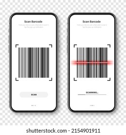 Barcode scanner, reader app for smartphone. Identification tracking code. Serial number, product ID with digital information. Store, supermarket scan labels, price tag. Vector illustration.