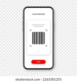 Barcode scanner, reader app for smartphone. Identification tracking code. Serial number, product ID with digital information. Store, supermarket scan labels, price tag. Vector illustration.