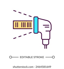 Barcode scanner RGB color icon. Retail technology. Store equipment. Inventory and stock management. Point of sale. Isolated vector illustration. Simple filled line drawing. Editable stroke