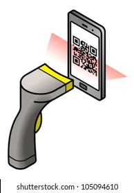 A Barcode Scanner Scanning A QR Code On A Mobile/cellular Phone Screen.